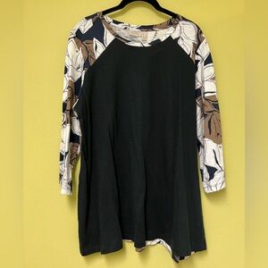 LOGO by Lori Goldstein Black Top with Floral Sleeves